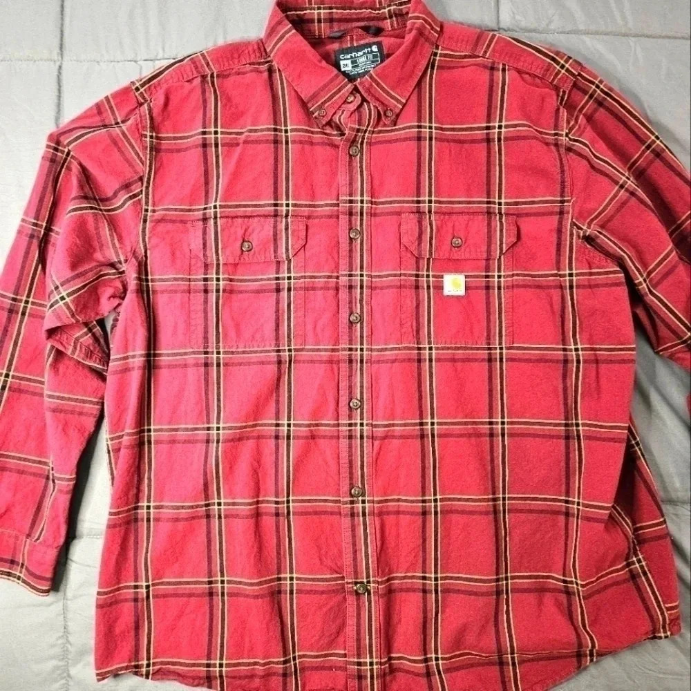 Carhartt red plaid button down long sleeve shirt